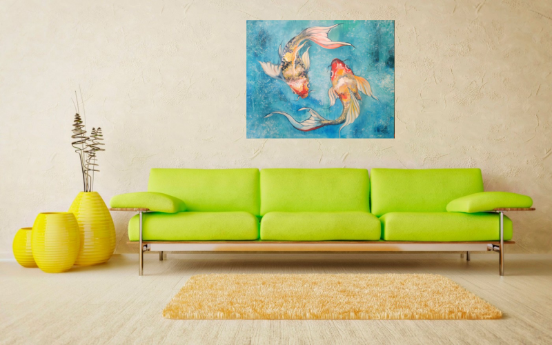 Glezna - Zelta zivtiņas - Oil on canvas