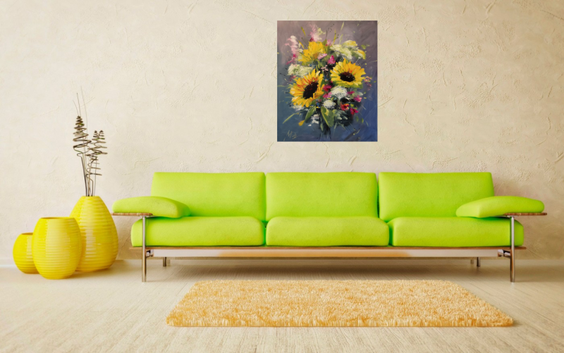 Картина - Saulespuķes - Oil on canvas